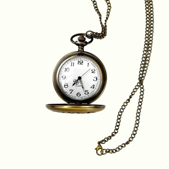 Unique Brass Pocket Watch Intricate Phoenix & Dragon Design NWOT Fantasy Boho Go - Picture 1 of 7